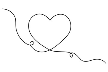 Heart continuous one line art drawing of heart hand drawn vector illustration


