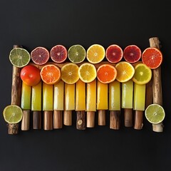 Assorted Colorful Citrus Fruits on Wooden Surface with Natural Backdrop