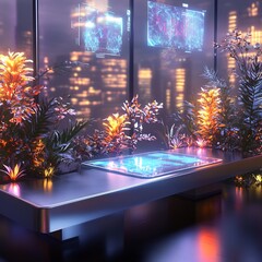 Cozy Festive Winter Scene with Fireplace and Glowing Lights