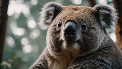 cute fluffy fat koala. big size and cute, forest background. Generative AI.