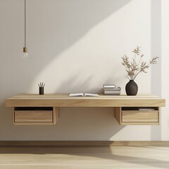 Cozy Minimal Home Interior with Floating Wooden Shelves and Decor Details