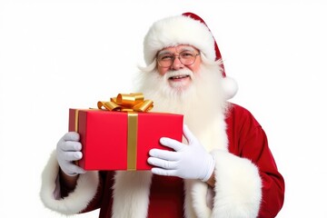 Cheerful Santa with gift in festive holiday spirit