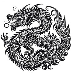 AI Generate of Dragon Shape in Samoan Art style isolated in white