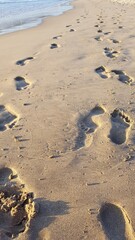 Footprints on the sand of a beach