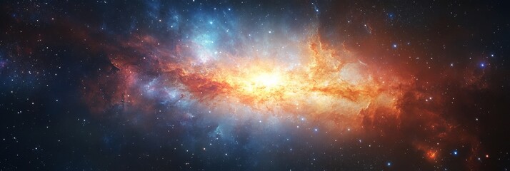 Fototapeta premium Cosmic Nebula: A Celestial Tapestry of Fiery Hues and Stellar Dust