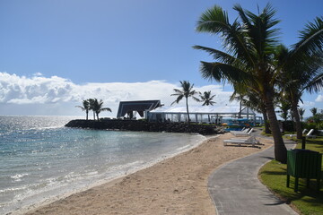 The stunning blue water and white sand beaches on Samoa in the Pacific Ocean