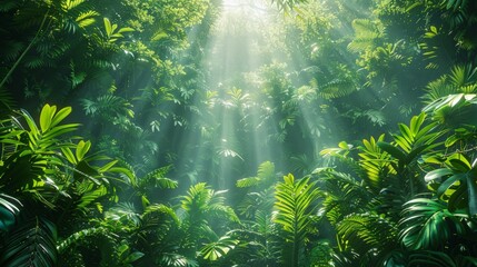 Fototapeta premium Exploring lush greenery dense jungle nature photography sunlit environment serene viewpoint biodiversity concepts