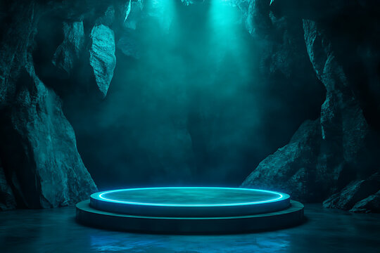 Mystical Cave Display Platform with Neon Light