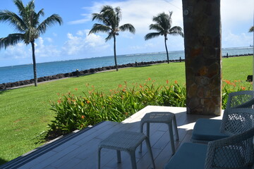The stunning blue water and white sand beaches on Samoa in the Pacific Ocean
