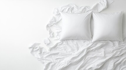 This image features a minimalist white bed setting with plush pillows and elegant soft linens, inviting relaxation and a sense of calm in a luxurious ambiance.