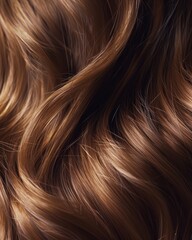 Naklejka premium Luxurious Brown Hair Texture Shiny Wavy Strands Closeup