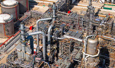 Aerial view of oil refinery.