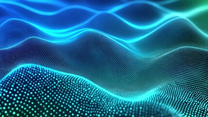 Naklejka premium Mesmerizing abstract wave pattern created by glowing particles captures background the essence of digital cyberspace, offering a captivating visual experience