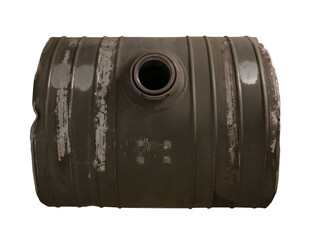 old deformed fuel tank on white, isolated