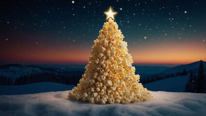 creative Christmas tree made of popcorn 