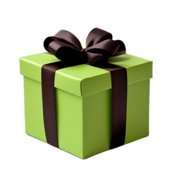Bright Green Gift Box with Brown Ribbon Tied at the Top, Perfect for Any Celebration or Occasion, Ideal for Birthdays, Holidays, and Special Events