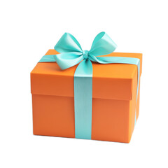 Bright Orange Gift Box Wrapped with Aqua Ribbon for Celebratory Occasions, Perfect for Birthdays, Holidays, and Special Events with a Vibrant and Joyful Presentation