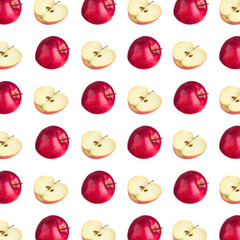 Pattern of fresh red apples on white background