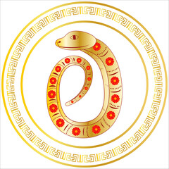 Chinese 2025 Red New Year Zodiac Asia Snake with Gradient Circle Ornament