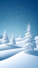Obraz premium White snow background with small white Christmas trees, simple vector art