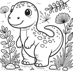 Friendly Dinosaur Line Art for Children's Coloring Book.