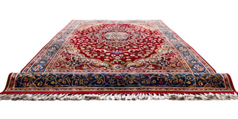 Prayer rug with intricate patterns, for Islamic prayer, isolated on transparent background PNG