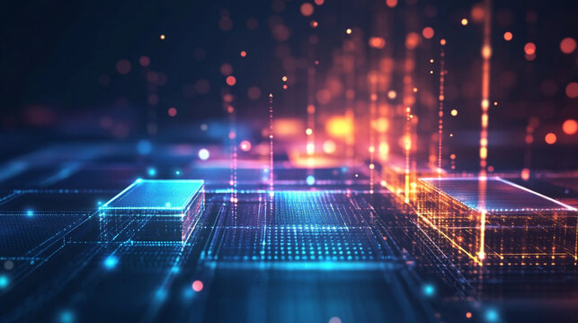 artificial Intelligence digital binary code abstract background technology, futuristic digital matrix particles grid virtual reality abstract cyber space environment background