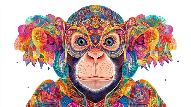 Colorful artistic illustration of a monkey with intricate patterns.