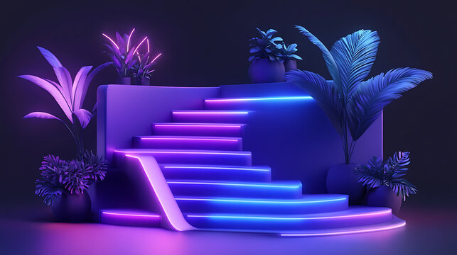  Weiss interior panorama 3d render Space Adventure Deep blue neon purple black white Isometric Art