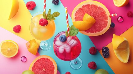 Refreshing fruit cocktails with vibrant garnish