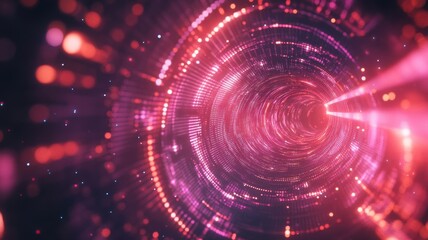 Obraz premium Vibrant pink and yellow lights swirling to create a vortex tunnel with a radiant center and shadowy edges