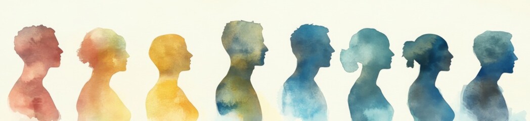 Watercolor Illustration of Diverse Person Silhouettes with Unique Colors and Styles