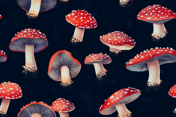 Seamless mushroom pop art pattern wallpaper