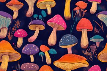 Seamless mushroom pop art pattern wallpaper