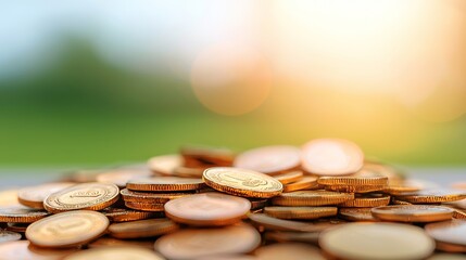 Wealth Accumulation Through Golden Coins Stacked Outdoor Environment Photography Financial Prosperity Concept