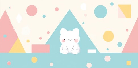 Adorable White Bear Amidst Pastel Geometric Shapes