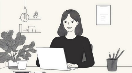 Woman Working on Laptop in Modern Office Space