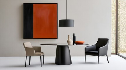 Modern Minimalist Interior with Stylish Furniture and Abstract Art Design