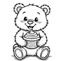 Obraz premium Happy Teddy Bear with Giant Cupcake Treat