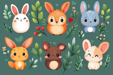 Obraz premium Cute Animal Love Illustrations for Stickers