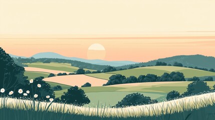 Obraz premium Serene Minimalist Landscape Postcard Illustration