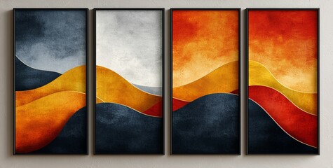 A 3D rendering of a contemporary wall frame canvas featuring flat art with marble shapes and circles. It has a clean, minimalist design with a light background.