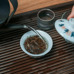 The Traditional Tea Brewing Process is beautifully showcased within an Elegant and Serene Setup