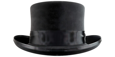 Top hat with a black ribbon trim, for formal events and special occasions, isolated on transparent background PNG