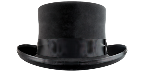Top hat with a black ribbon trim, for formal events and special occasions, isolated on transparent background PNG
