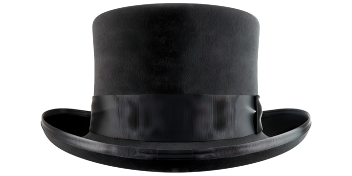 Top hat with a black ribbon trim, for formal events and special occasions, isolated on transparent background PNG