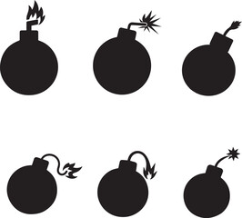 bomb and burning icon set , vector dawning illustration,  Boom set collection