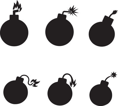bomb and burning icon set , vector dawning illustration,  Boom set collection