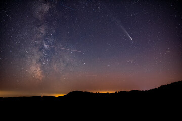 Comet C2023A3 Tsuchinshan ATLAS with Milky Way stars photographed from northern hemisphere in...