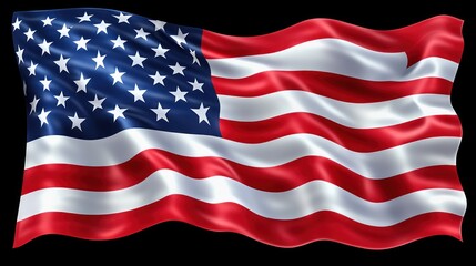Obraz premium A close-up of the American flag waving in the wind with a black background.